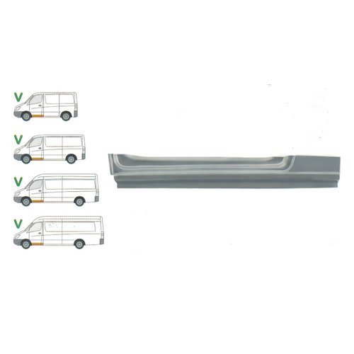 Prah levý pod přední dveře DODGE SPRINTER (906), 01.2007-12.2009,MERCEDES SPRINTER 209-524 (W906), 04.2006-10.2013,MERCEDES SPRINTER 210-519 (W906), 10.2013-06.2018,VOLKSWAGEN CRAFTER (2E),12.2005-04.2017 